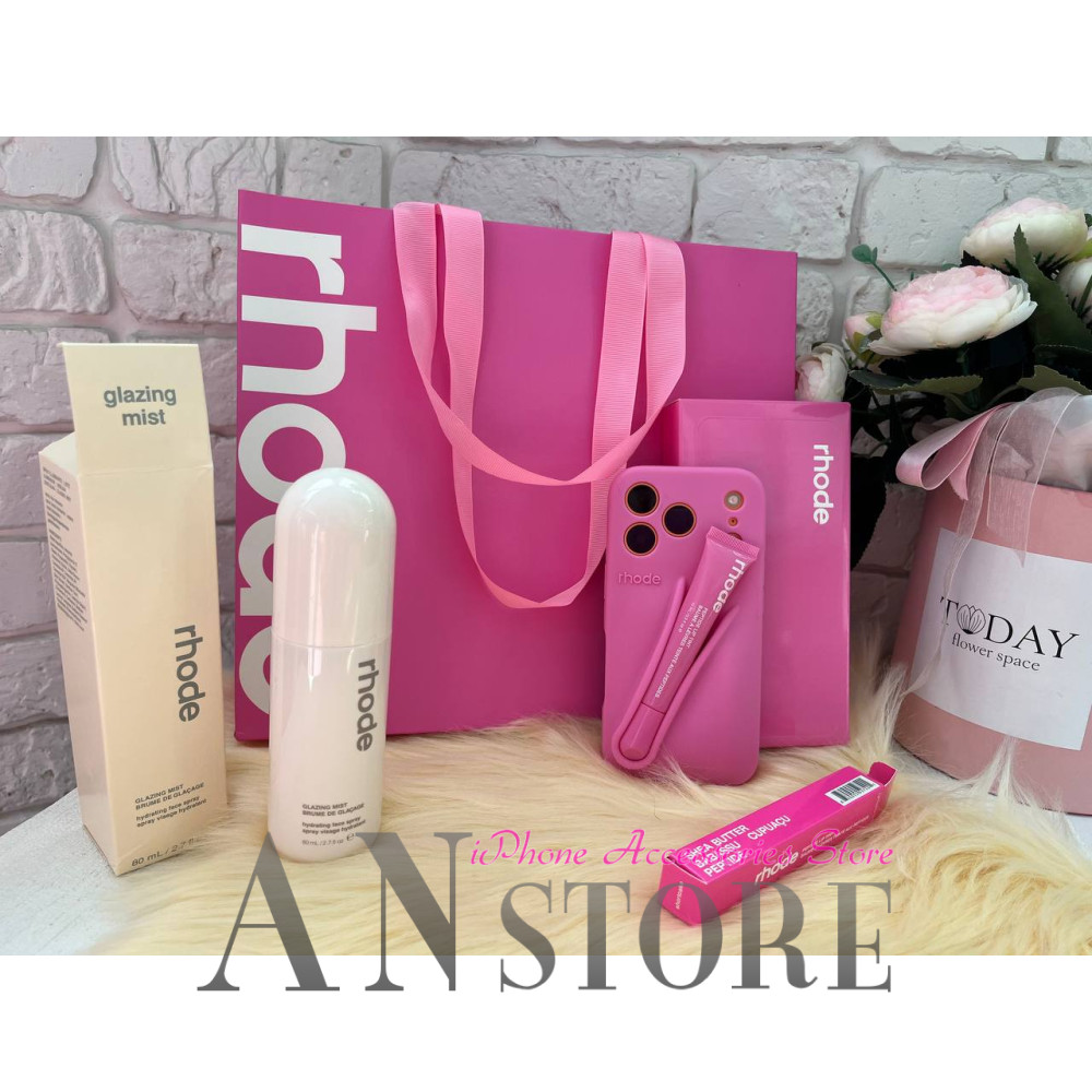 Подарунковий набір RHODE SHORTCAKE Pink з чохлом , блиском ,спрей та фірмовий пакет